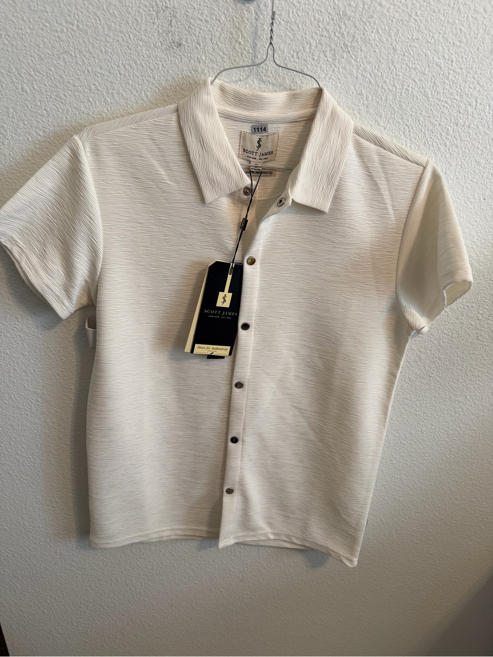 Scott James Men's Cream Short-Sleeve Polo Button Shirt